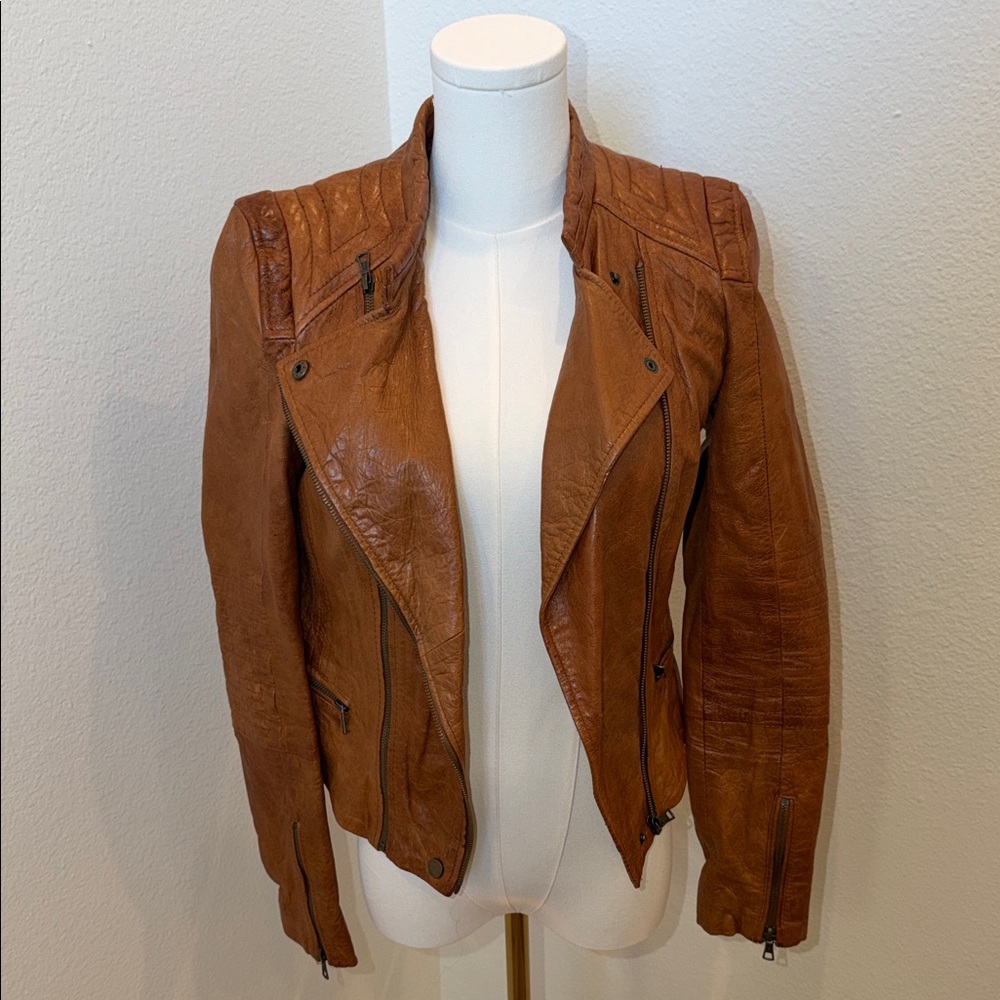 Zara Women's Brown Genuine Leather Moto Jacket